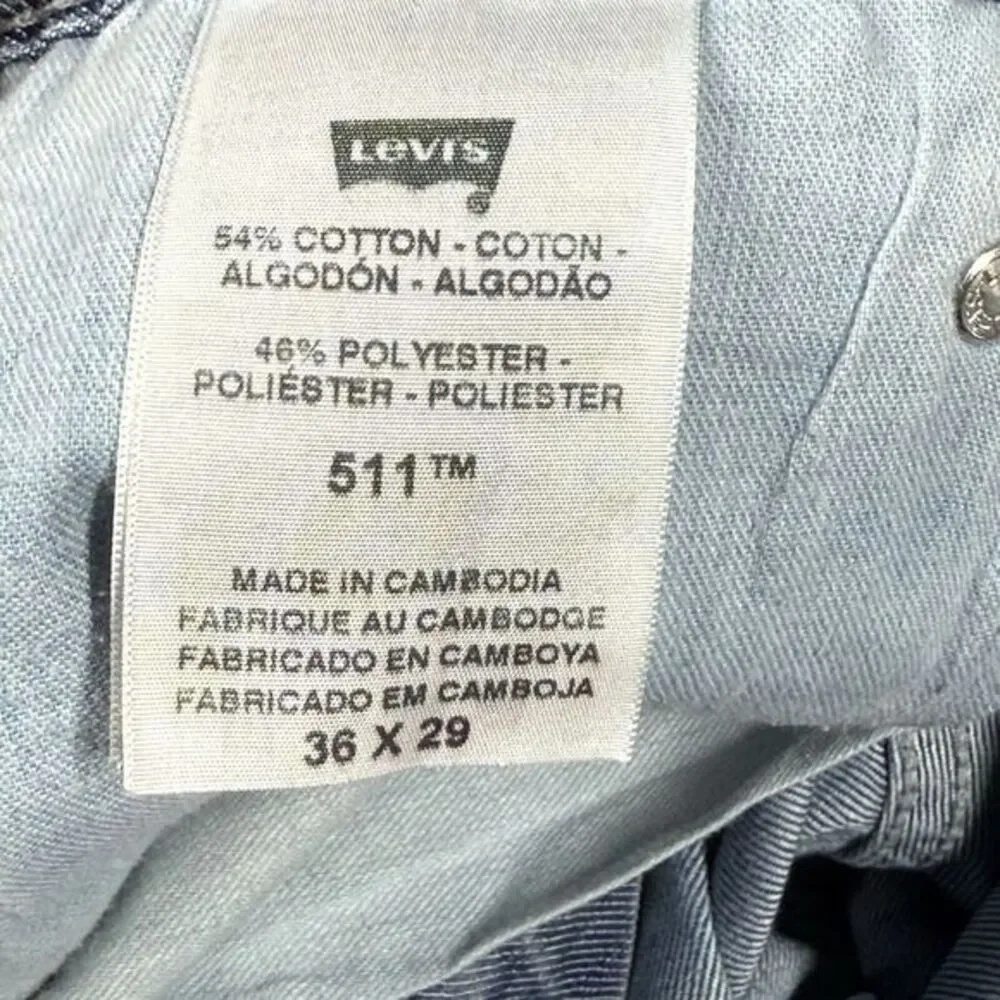 Levis Jeans Men 36x29  Blue 511 Slim Blank Tab American Stretch Light Wash Denim